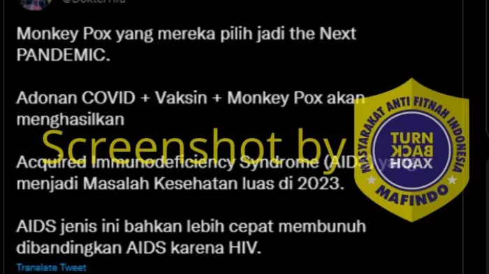 [SALAH] AIDS jenis baru yang merupakan hasil dari pencampuran Covid-19, vaksin, dan Cacar Monyet atau Monkeypox