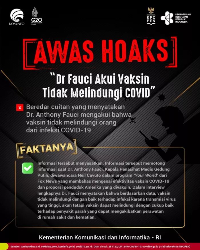Beware of Hoaxes: "Dr Fauci Admits Vaccines Don't Protect Against COVID"