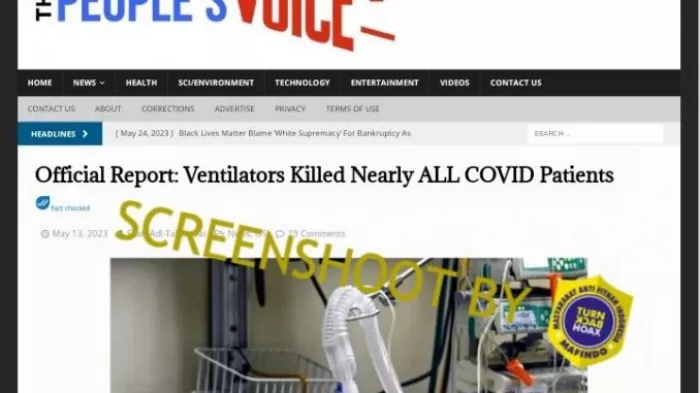 [SALAH] “Laporan Resmi: Ventilators Membunuh Hampir Semua Pasien COVID-19”