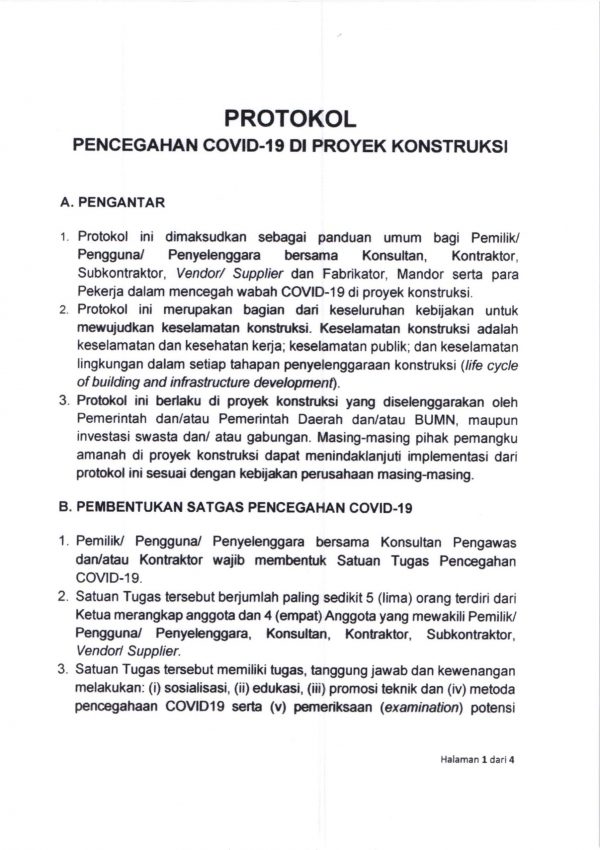 Kemen Pupr Protokol Pencegahan Covid 19 Di Proyek Konstruksi Protokol Satgas Penanganan Covid 19