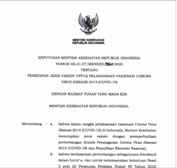 Keputusan Menteri Kesehatan Republik Indonesia Nomor 9860 Tahun 2020 Regulasi Covid19 Go Id
