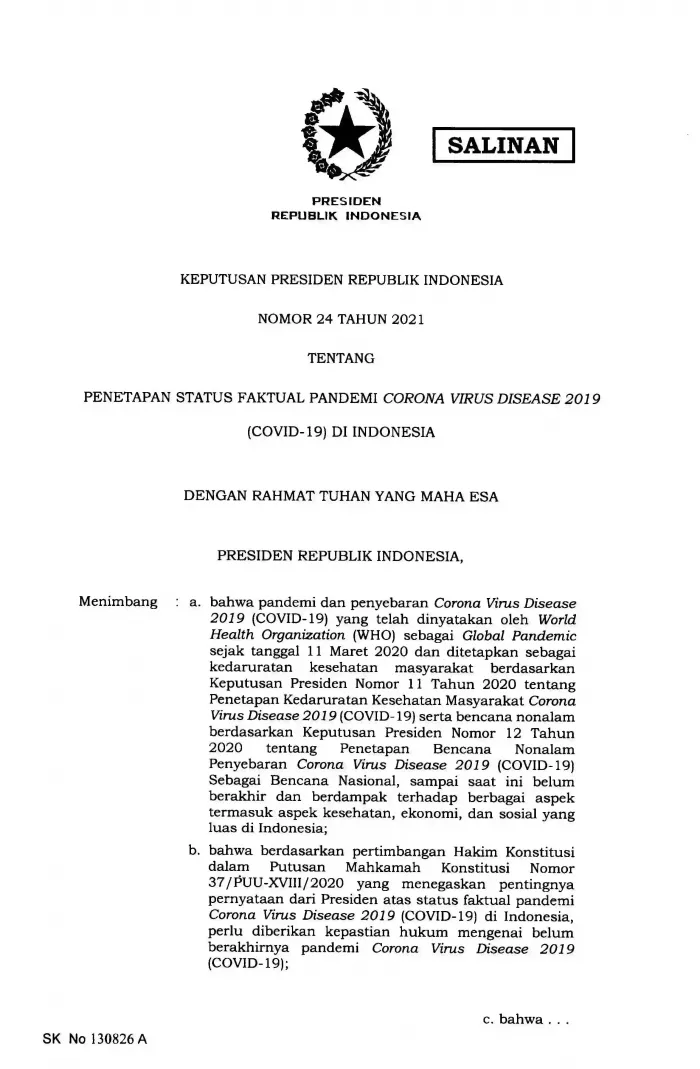 Keputusan Presiden Republik Indonesia Nomor 24 Tahun 2021