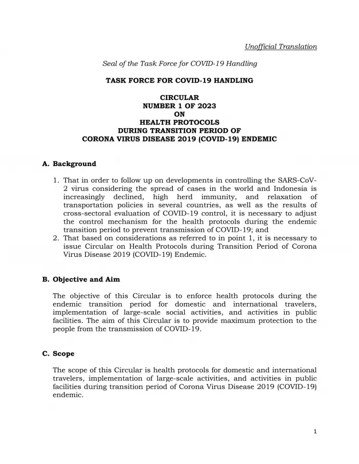 Circular Number 1 of 2023 Task Force for COVID-19 Handling